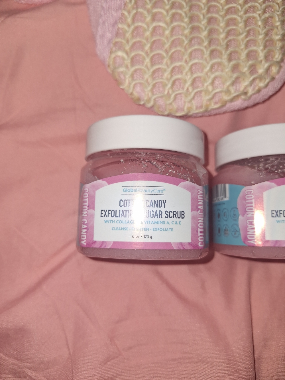 Skintimate Pink Exfoliating Bath Mitt with Cotton Candy Sugar Scrubs Set - Picture 2 of 3
